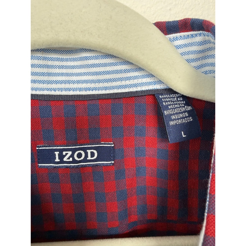 IZOD Mens LG Oxford Woven Gingham Button Down Shirt Sundried Tomato‎ Red - Picture 3 of 5